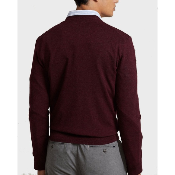 Polo Ralph Lauren Washable Wool Slim Fit V-Neck Sweater in Wine Size M EUC - Picture 3 of 16